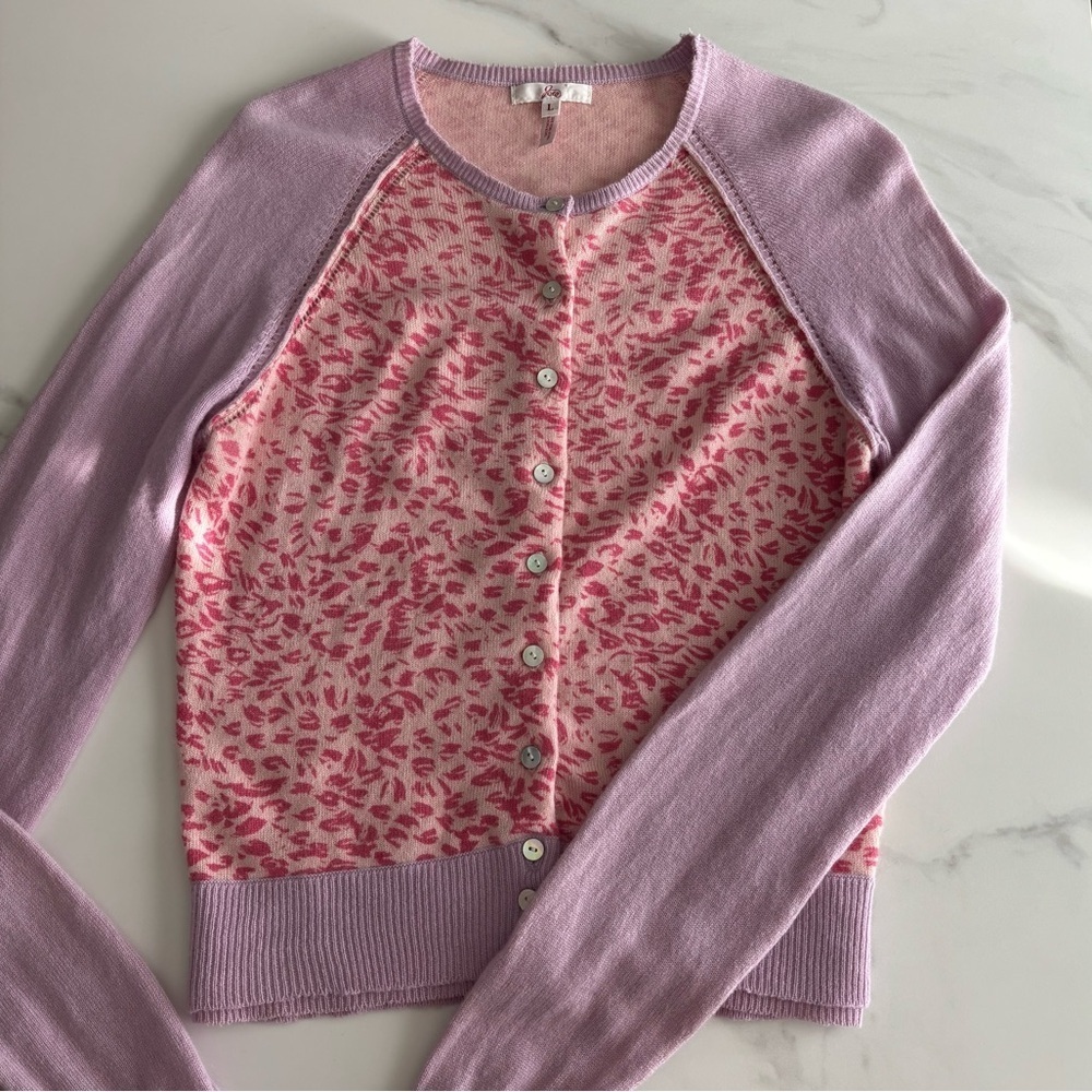 Vintage Joie cashmere cardigan size L color block leopard pattern - Picture 2 of 11